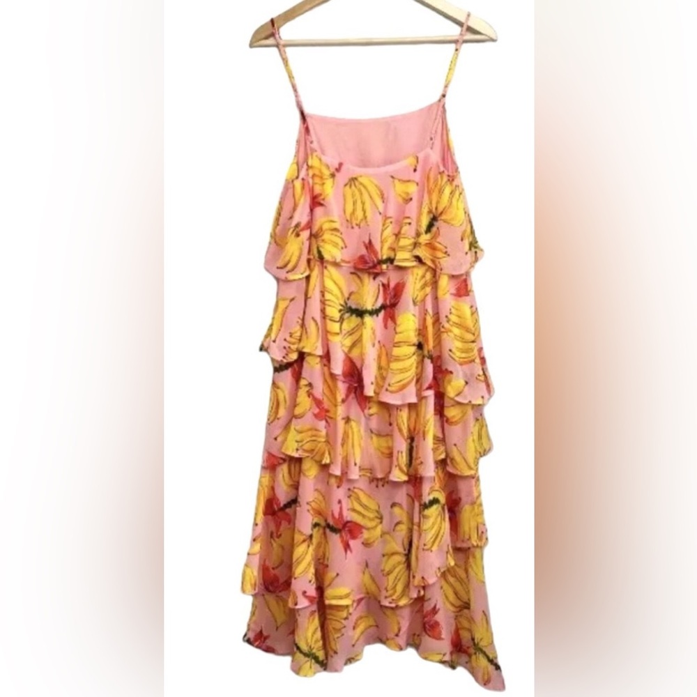 FARM Rio Pink and Yellow banana taste tiered Midi Dress